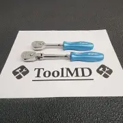 Snap-on Tools 2pc 1/4" Drive PEARL BLUE Hard-Grip Fixed & Flex Ratchet Lot Set