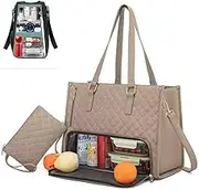 2 in 1 Tote Bag Lunch Bag Combo, Women Tote Bag with Compartment, Insulated Lunch Leakproof Cooler Bags, Large 15.6 Inch Travel Laptop Bag for Business, Elegance Convertible Work Handbag(Set-C)