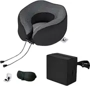 Neck Pillow Memory Foam Pillows for Sleeping-Travel Pillow with Eye Mask,Earplugs-Travel Neck Pillow for Airplane with Travel Accessories for Restful Journey (Black)
