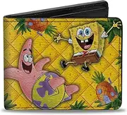 SpongeBob SquarePants mens Buckle-down Pu Bifold - Spongebob & Patrick Starfish Pose Pineapple Gold Wallet, Multicolor, 4.0 x 3.5 US, Multicolor, 4.0" x 3.5", Buckle-down Pu Bifold Wallet - Spongebob & Patrick Starfish Pose Pineapple Gold