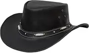 [Dream Apparel] Black Leather Cowboy Hat for Men Women Western Australian Outback Hat w/Shapeable Wide Brim, Aussie Style Hat