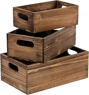 Farmhouse Wood Crate Box Set of 3, Distressed Wooden Crates for Display, Decorative Wood Storage Bins, Rustic Wooden Basket with Side Handles, Home Container Decor for Living Room Outdoor Tabletop