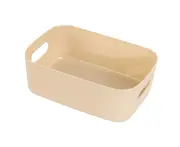 Storage Container Smooth Surface Handle Design Solid Color Versatile Plastic Storage Bin for Bedroom-Apricot