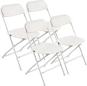 VEVOR 4 Pack Folding Chairs, Foldable Plastic Chairs with Heavy Duty Metal Frame, Portable Folding Card Table Chairs, Stackable Indoor Outdoor Seats for Home, Yard, Garden, Parties, Events, White