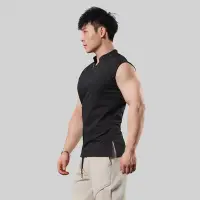在飛比找Yahoo!奇摩拍賣優惠-夏季健身背心男裝無袖V領T恤棉印花GYM訓練運動熱銷新款男士