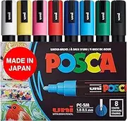 Posca Full Set of 8 Acrylic Paint Pens with Reversible Medium Point Pen Tips, Posca Pens are Acrylic Paint Markers for Rock Painting, Fabric, Glass Paint, Metal Paint, and Graffiti