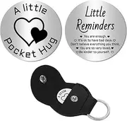 CREATCABIN Pocket Hug Token Bulk Stainless Steel Token Long Distance Relationship Keepsake with Leather Key chain Inspirational Boyfriend Girlfriend Brother Husband Gift for Christmas Birthday 3x3cm