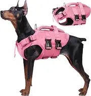 Kuoser Dog Life Jacket for Small, Medium, Large Dogs, Adjustable & Ripstop Life Jacket with Rescue Handle, High Buoyancy Pet Life-Saver, Puppies, Swimsuits for Beach, Pink, XXL