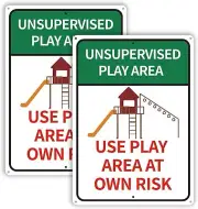 2 Pack Unsupervised Play Area at Own Risk Sign， 10 x 14 inch 10x14 inches, A