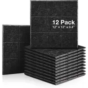 iDEER LIFE Acoustic Foam 12-Pieces Sound Absorbing Panels Wall Tiles [Large Square Shape] (Black)