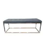 Luxury Grey Velvet Ottoman with Silver Leg