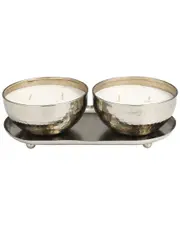Peyton Lane Set Of 2 White Wax Vanilla Marshmallow Scented Hammered 12oz 2-Wick Candle