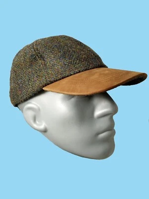 Harris Tweed® Hartside Leather Peak Baseball Cap HS16 OSFM in FOREST GREEN