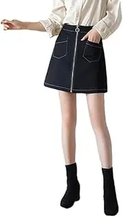 [ERTYUIO] Short Skirt for Girls High Waist Denim Skirt Half-Length Skirt A-Line Black Slim Skirt Female Zipper Short Skirt