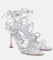 [Manolo Blahnik] Manolo Blahnik Fawda 105 metallic leather sandals AU 7 silver