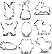 UKoosien Easter Cookie Cutter Set of 9 Rabbit Egg Flower Butterfly Chick Carrot Sheep Cookie Cutter Biscuit Cutter Easter