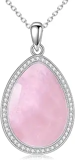 [POPLYKE] Rose Quartz Necklace for Women Sterling Silver Rose Quartz Teardrop Necklace Pink Stone Pendant Jewellery, Sterling Silver, No Gemstone