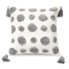 Boho Gray Throw Pillow Cover 18x18 Inch with Tassels, Grey Pom Pom Tufted