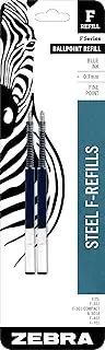Zebra Pen F-Series Ballpoint Stainless Steel Pen Refill, Fine Point, 0.7mm, Blue Ink, 2-Count