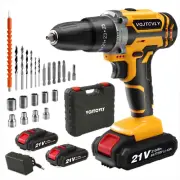 Cordless Drill Set 21V with 2Ah Battery, 25+1 Clutch, 2-Speed, LED Light