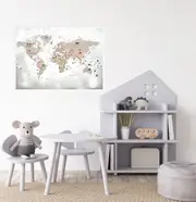 [Namly Design] Poster - World Map / Flags / Light Brown