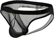 Sexy Briefs for Men Sheer Mesh Quick Dry Breathable Underwear Bulge Pouch Support Butt-Flaunting Thong Sissy G-String