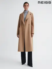 Reiss Camel Lucia Long Wool Blend Blindseam Coat (314852) | $710