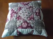 Hand Quilted Pillow Machine Pieced Star Pattern Floral Print Muslin Back 10 Inch