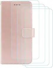 LCEHTOGYE Cover for Xiaomi 13T Pro + 4 Slice HD Tempered Glass,Shell PU BracketBumper Protective Back Case - Anti-Scratch Screen Protector for Xiaomi 13T Pro-YSFXK - RGold