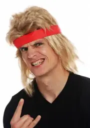 Wig Carnival Men's Long Blonde Mullet Headband 80er Actio-Star Wrestler