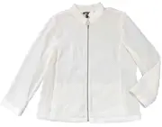 EILEEN FISHER Large IVORY MANDARIN Collar Stretch $298 Textured Zip JACKET New L