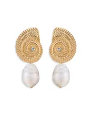 Ettika Swirled Shell Cultured Freshwater Pearl Statement Earrings