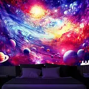 Blacklight Tapestry UV Reactive Glow in the Dark Glow Party Neon Universe Planet Psychedelic Trippy Misty Hanging Tapestry Wall Art Mural for Living Room Bedro