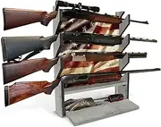 Rush Creek Creations Indoor 4 Rifle/Shotgun Wall Storage Americana Display Rack - Features Storage Compartment for Accessories - Sportsman's Package