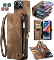 CaseMe 2in1 iPhone 14 Plus Detachable Case Leather Wallet Cover Apple [Brown]