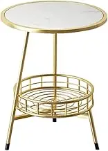 Nightstands Home Storage Bedside Table Home Marble Countertop Coffee Table Living Room Bedroom Bedside Cabinet Shelf Round Side Table Bedside Tables (Color : White, Size : S)