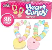 Fusion Select 96 Packs Color Candy Bracelet - Edible Candy Jewelry with Love Heart Charm - Sweet Treats for Kids Birthday, Party Favors, Pinata Filling - Individually Wrapped Fruit Flavor Snacks…
