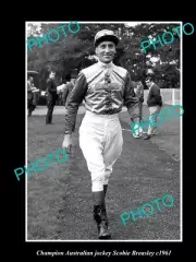 OLD LARGE HISTORIC PHOTO OF CHAMPION AUSTRALIAN JOCKEY SCOBIE BRESLEY c1961