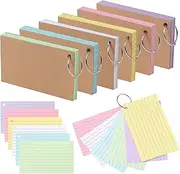 300 Revision Cards, 6 Packs Index Cards with Binder Rings, Multi-Color Kraft Record Cards for Note-Taking, Language Learning, 12.5 * 7.5cm