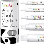 5 White Chalk Markers for Chalkboard Signs, Blackboard, Car Window, Bistro, Glas