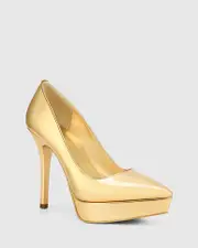 Yvette Gold Mirror Patent Leather Platform Heel Pump