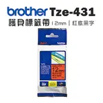 BROTHER TZE-431 護貝標籤帶 ( 12MM 紅底黑字 )