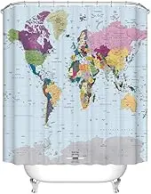 Boyouth World Map Pattern Digital Print Bath Shower Curtains for Bathroom,Polyester Waterproof Fabric Bath Curtain with 12 Hooks,70x70 Inches,Multicolor