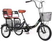3 Wheel Bikes Adult Tricycle Folding Seniors Trike 16 Inch Three-Wheeled Cruise Bicycles with Large Basket for Shopping Exercise Men Women Black, Tricycle