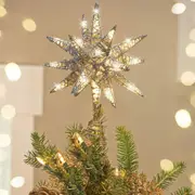 Christmas Star Tree Topper Treetop Decoration Lighted Up 3D Geometric Glitter Battery Powered Brilliant Xmas Trees Top Silver