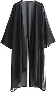 [Angcoco] Women's 3/4 Sleeved High Slit Chiffon Cardigan Top for Dance Training