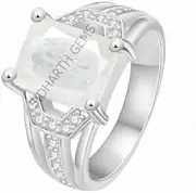[Mtrolls] 7.25 Ratti /6.50 Carat Natural AA++ Quality Certified White Sapphire Stone Silver Plated Ring For Girl And Women, Small, Sterling Silver
