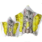 Sweet Yellow Butterfly Kitten and Chick Towel with Hood