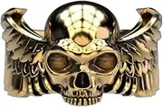 [MayiaHey] Skull Head Ring, Wings Skull Ring Gothic Demon Skull Ring for Men, Norse Viking Skull Wing Ring Halloween Skull Jewelry, Hip Hop Skeleton Band Ring Punk Skull Ring for Boys