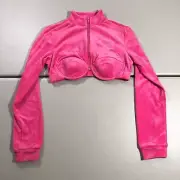 Jeremy Scott adidas Originals JS Track Crop Top Jacket Velour H50967 PINK Sz M